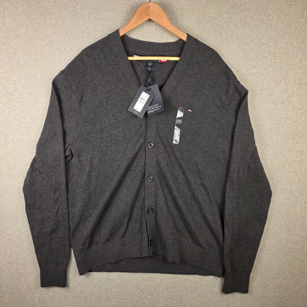 Tommy Hilfiger Mens 3XL Grey Pima Cotton Cashmere V-Neck Cardigan Old Money NEW